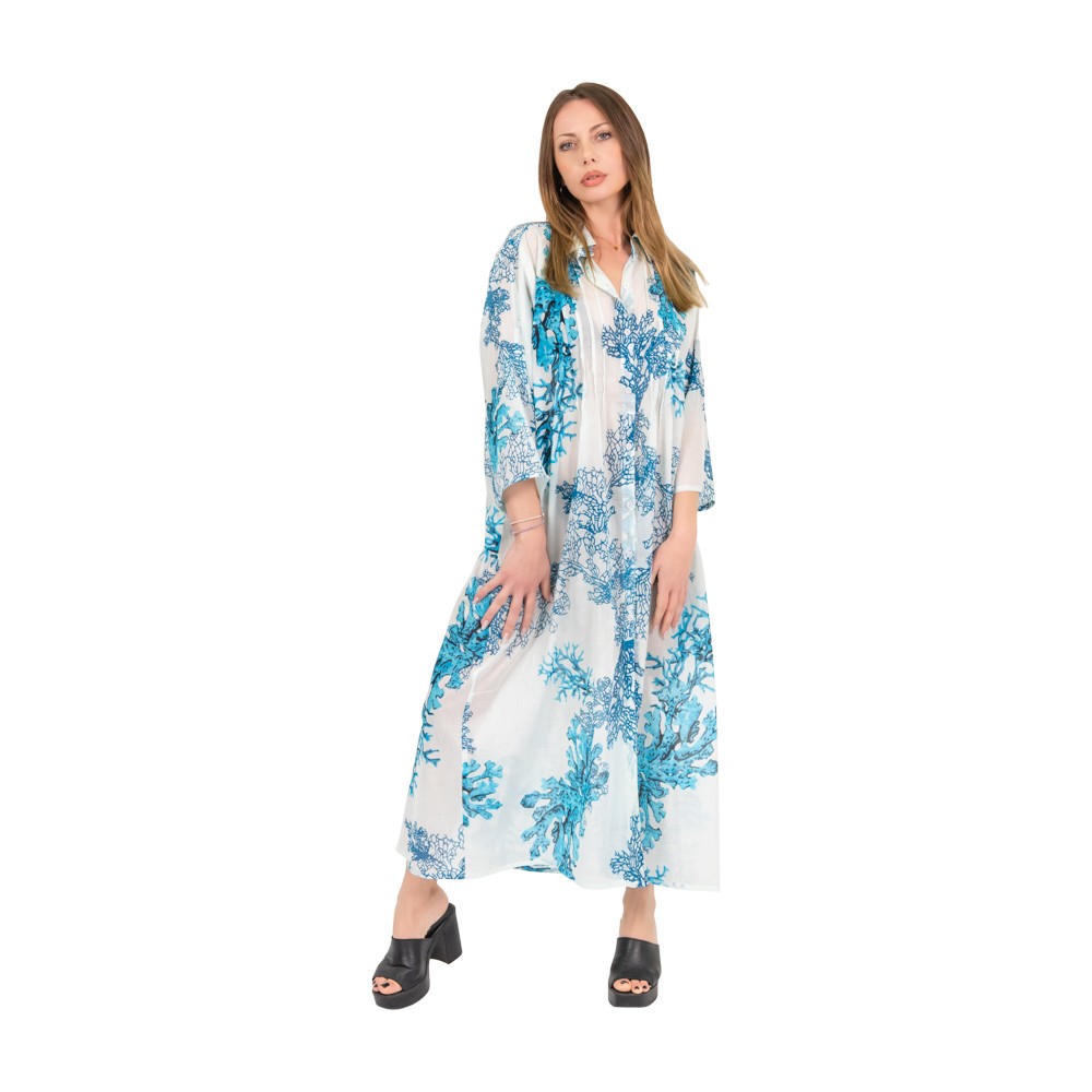 Maxi shirt dress with sea corals motive