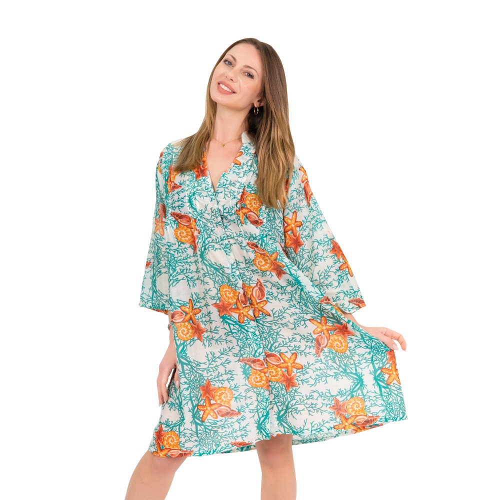 Midi shirt dress with sealifel motive