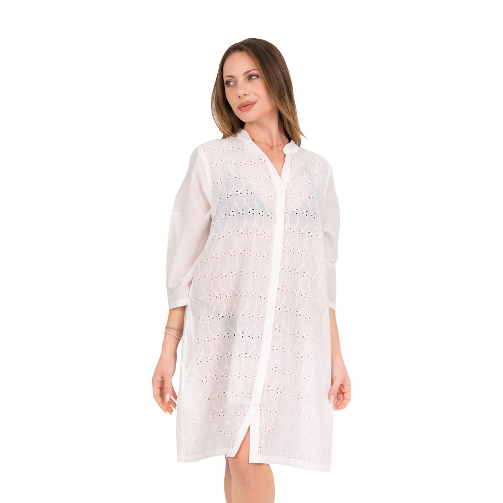 Shirt dress white with embroidered...