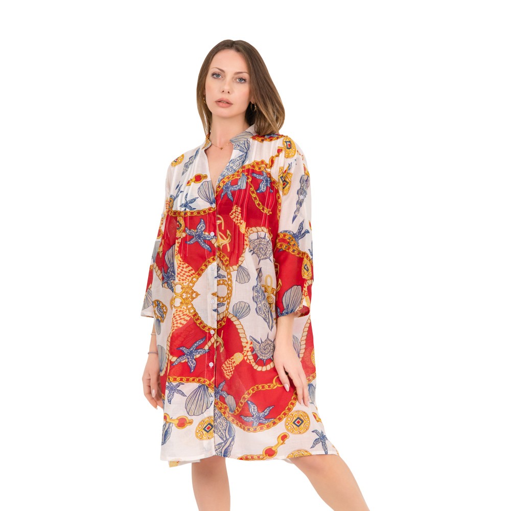 Midi shirt dress with seashells motive