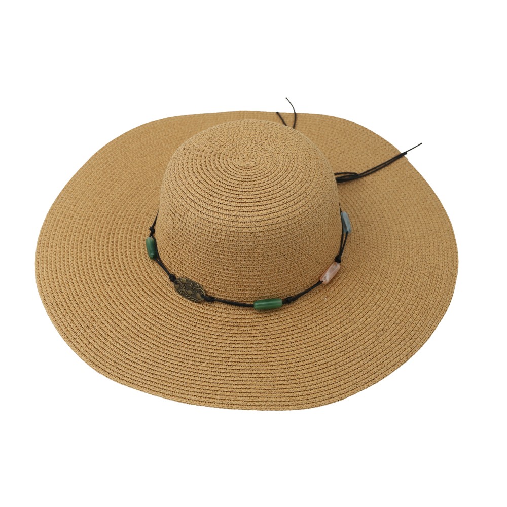 Straw Hat With Cord and Beads