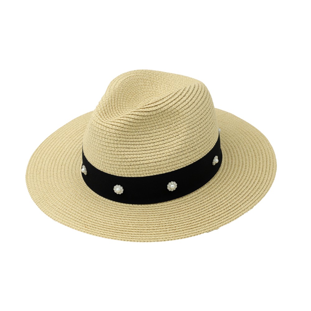 Straw Hat With Ribbon and Embroidered...