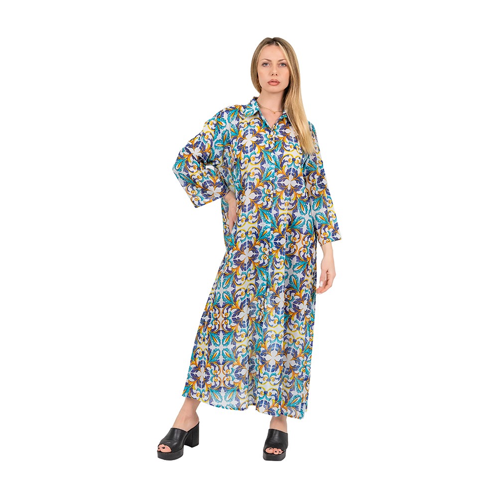 Maxi shirt dress with positano motive