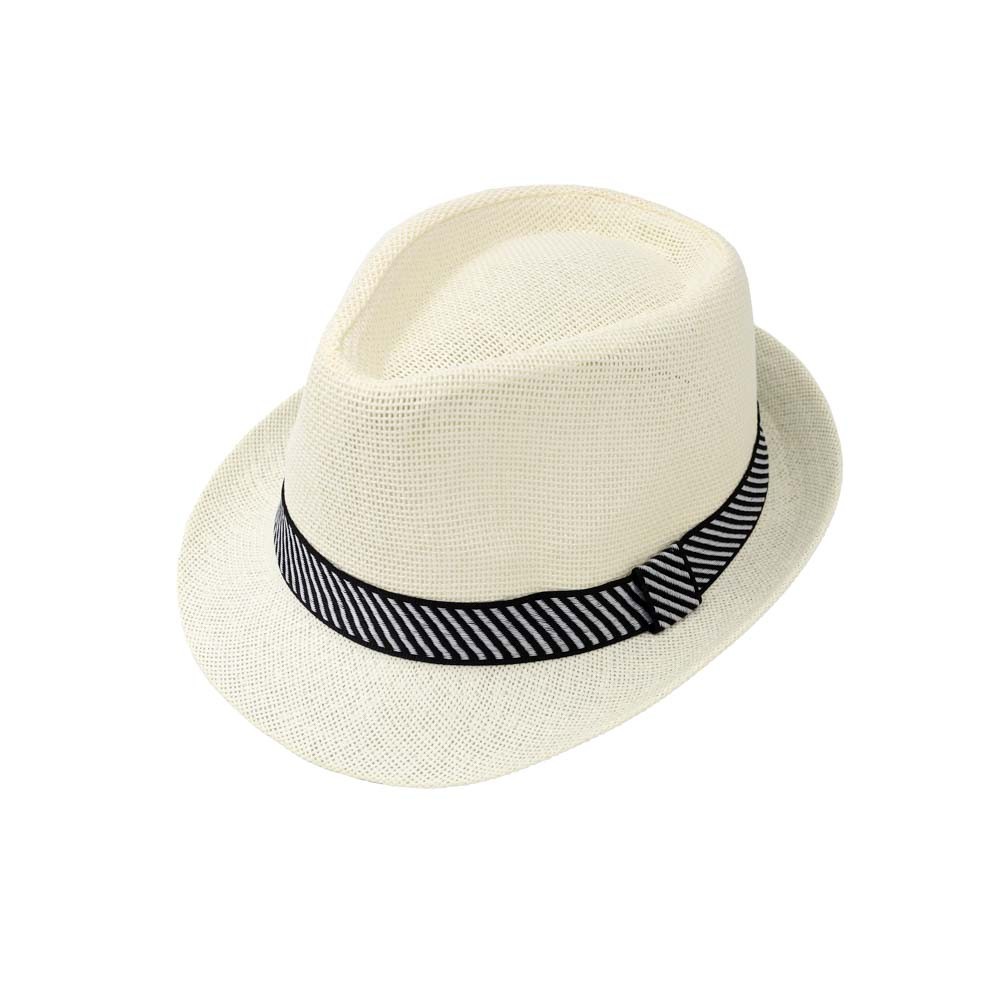 Men's Straw Trilby Hat with Ribbon