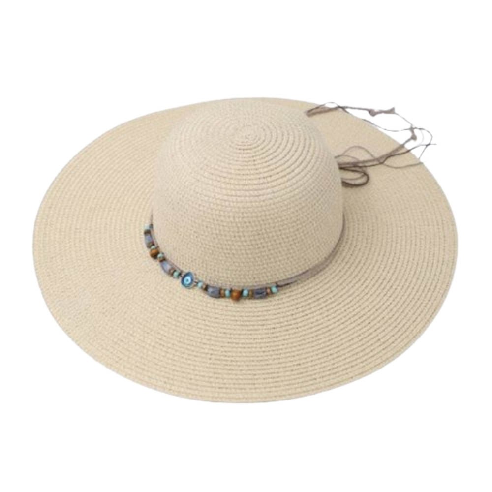 Straw Hat With Cord and Beads