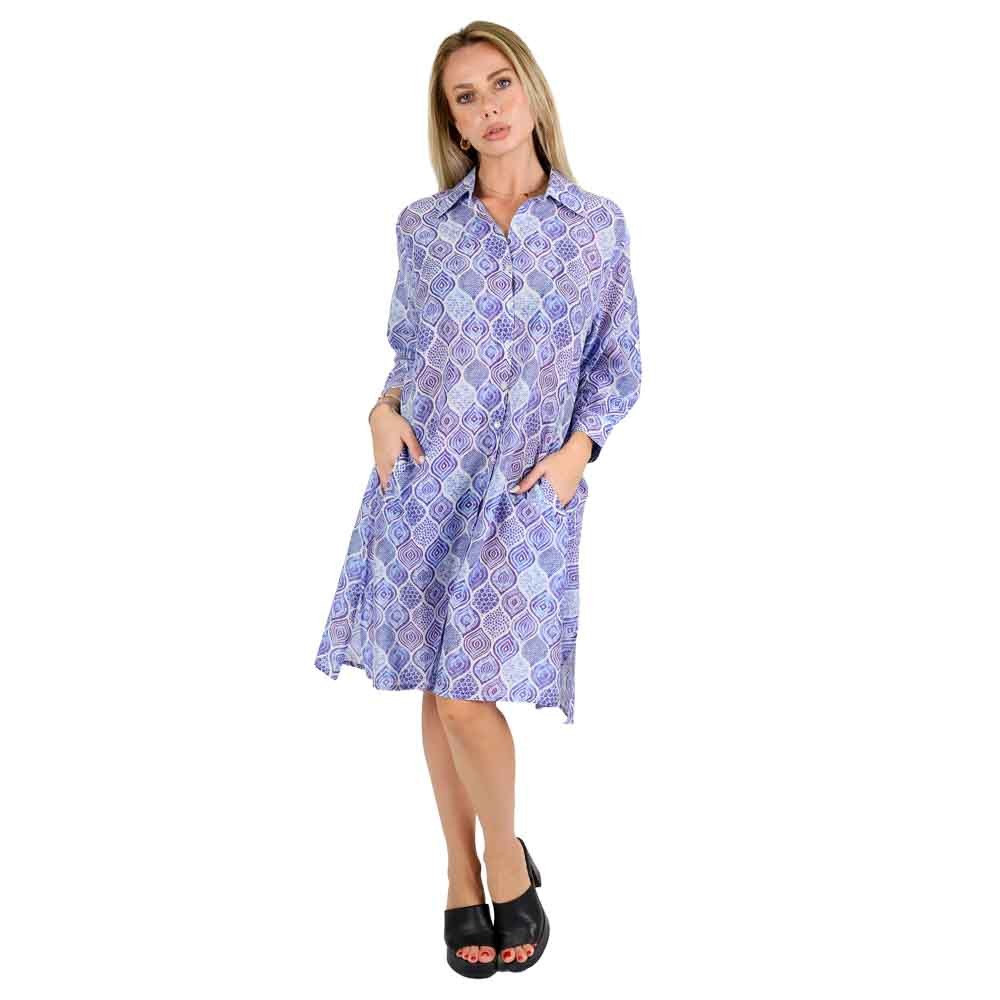 Maxi shirt dress with sea corals motive