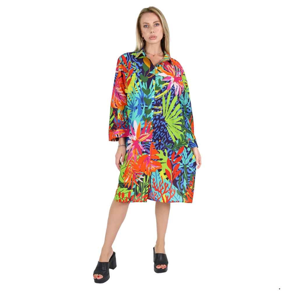 Maxi shirt dress with sea corals motive