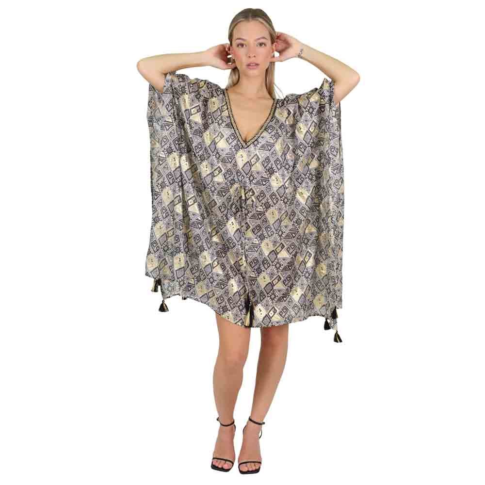 Kaftan dress with gold - silver print