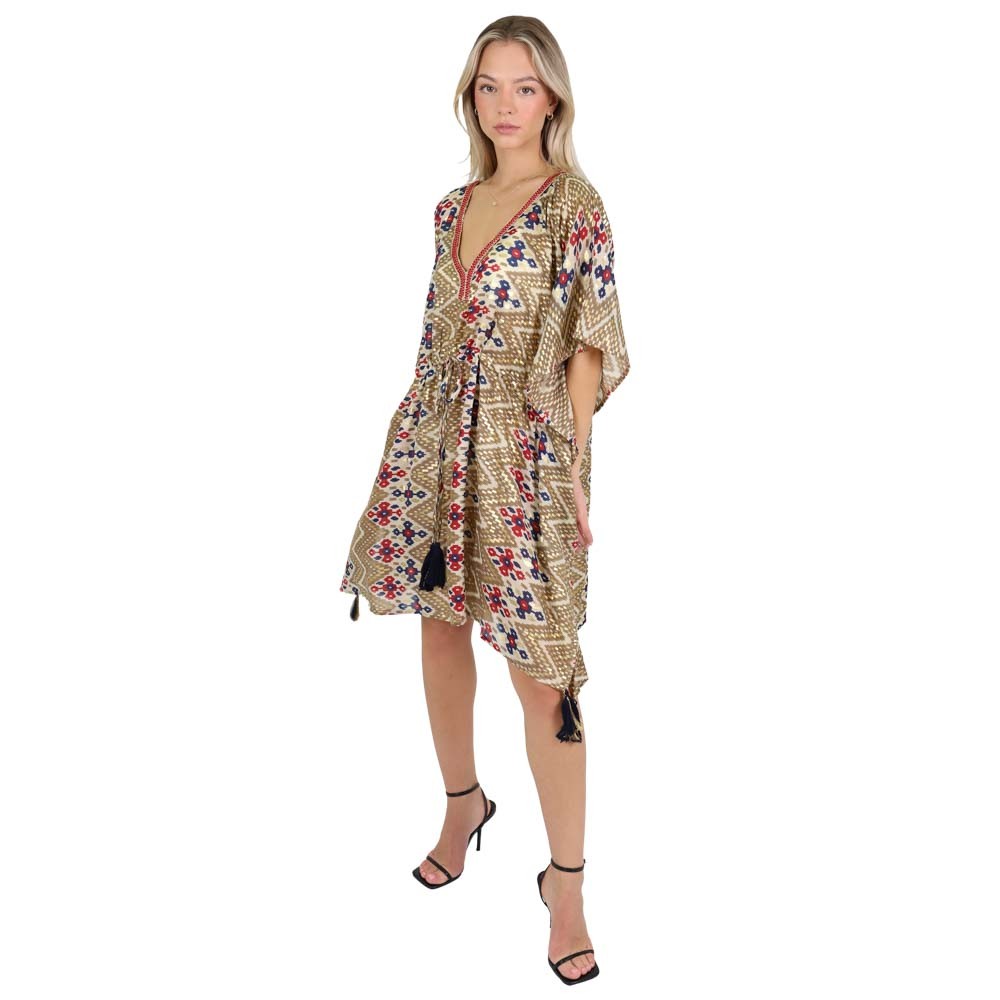 Kaftan dress with gold - silver print