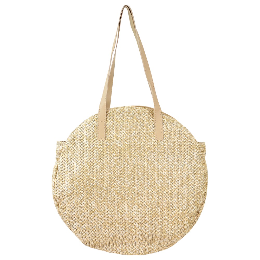 Round Straw Drawstring Bag