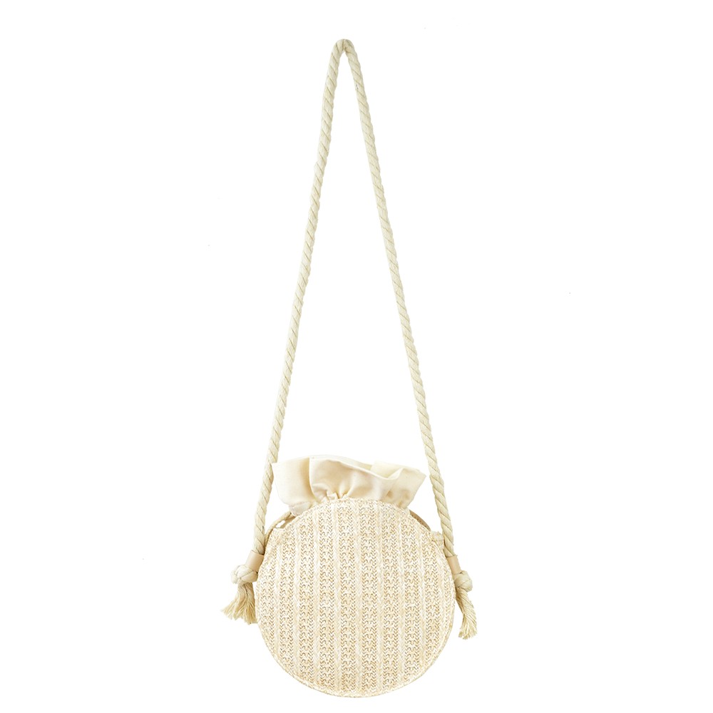 Round Straw Drawstring Bag