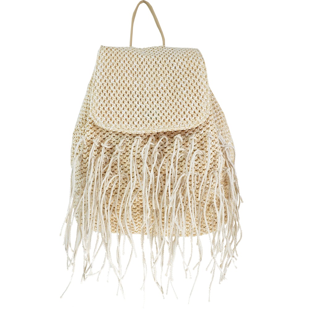 Straw Backpack with Fringes