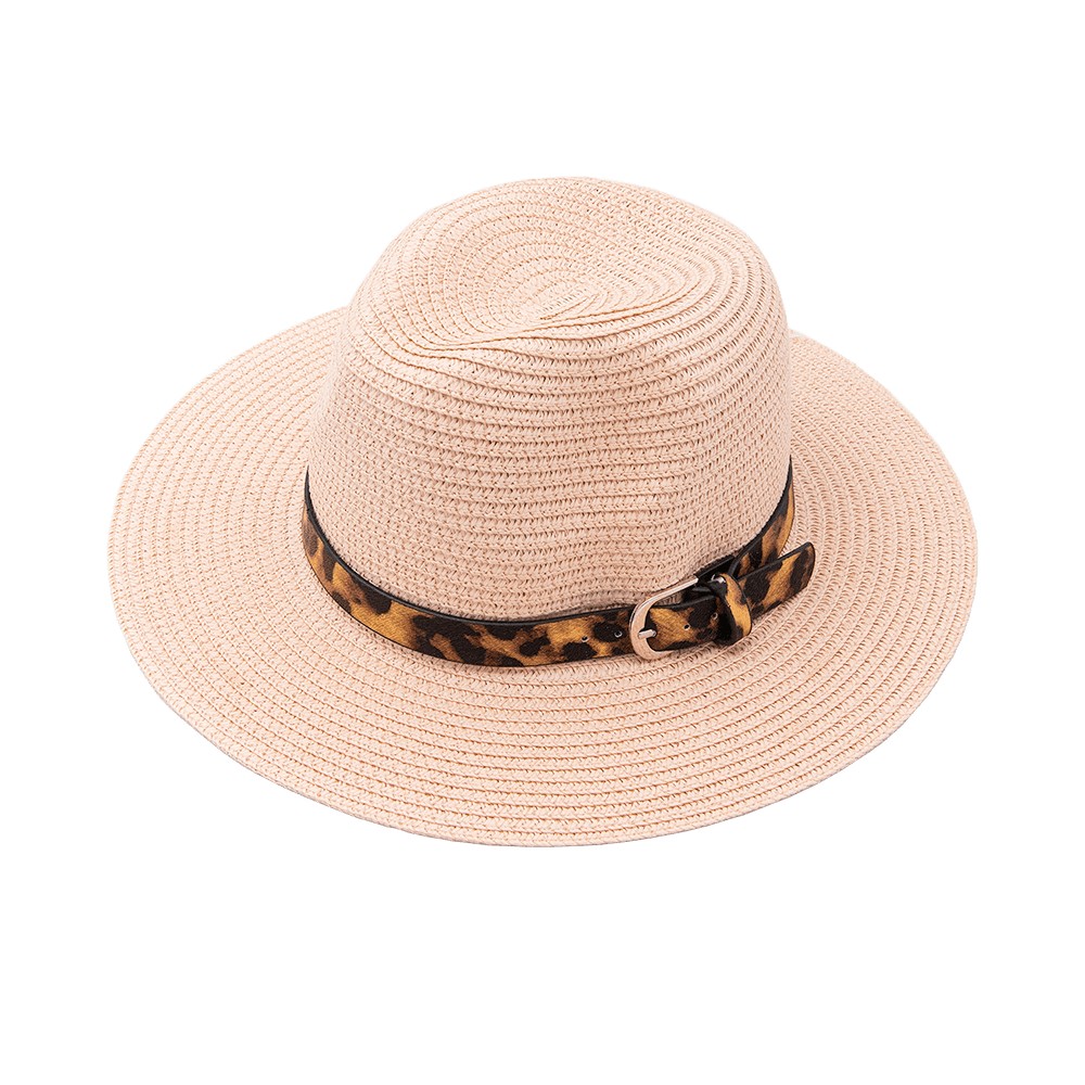 Straw Hat With Belt Animal Print