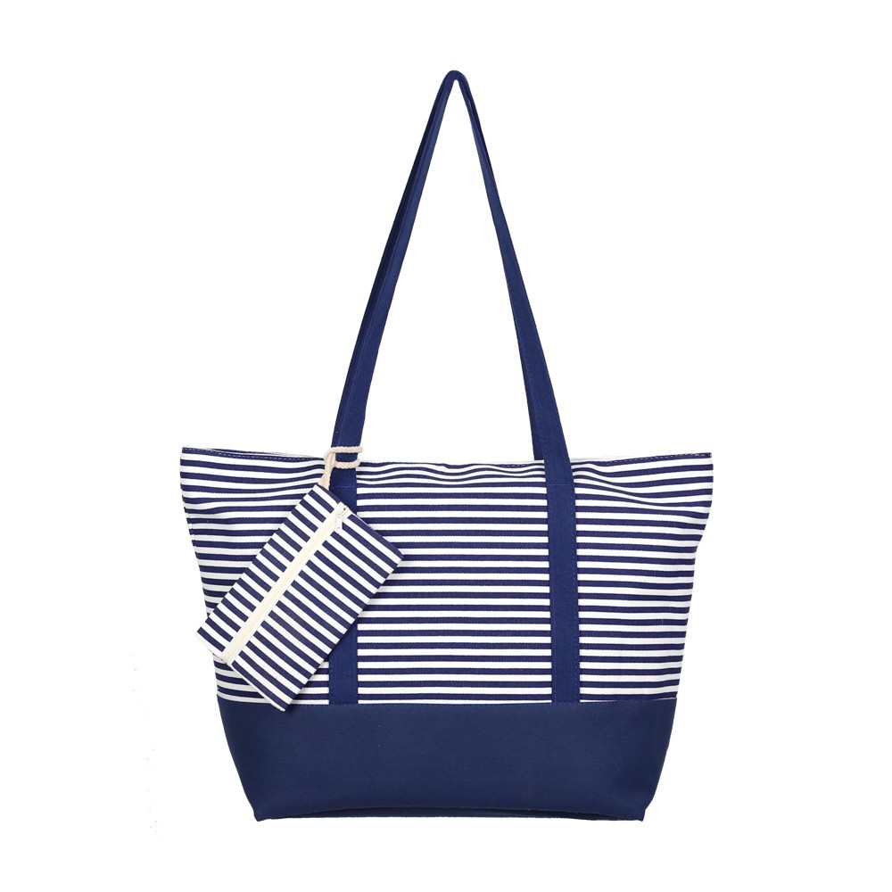 Beach Bag With Black Stripes