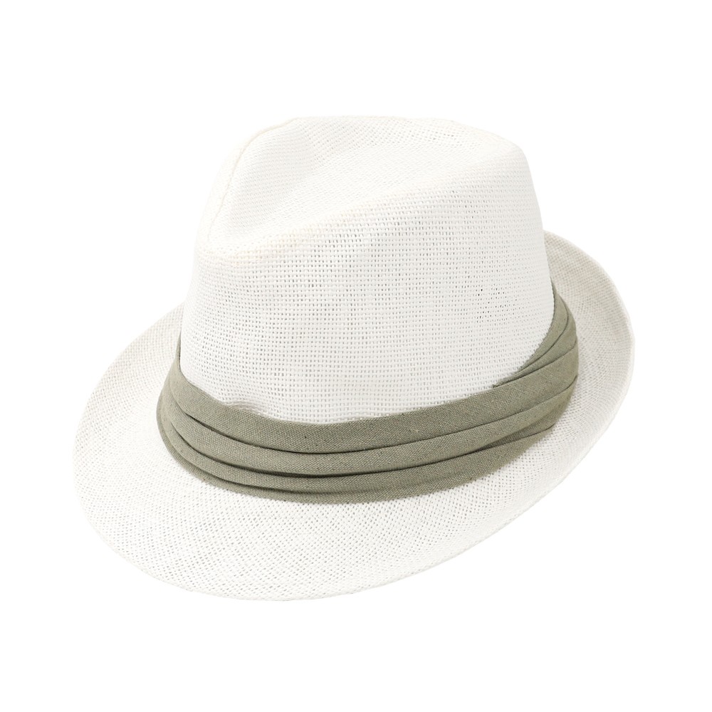 Straw Hat With Chaki Ribbon