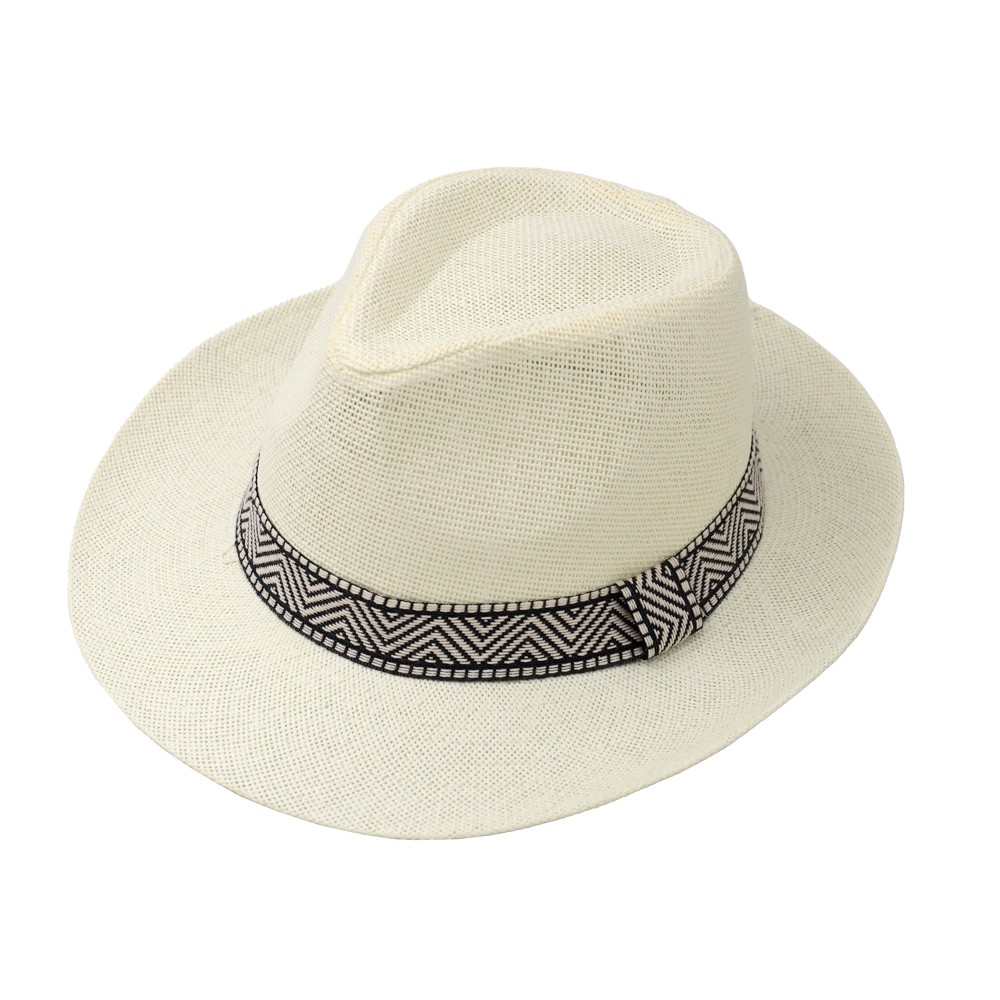 Panama Type Straw Hat With Geometric...